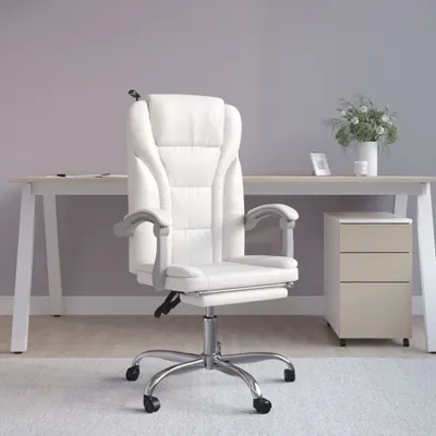 Immagine prodotto di The Living Store Sedia da ufficio con funzione reclinabile in ecopelle bianca