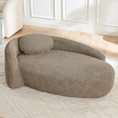 Obrázek produktu pro Relaxační pohovka MODFU se zaoblenými rohy, lehátko s měkkým čalouněním, rozkládací pohovka do obývacího pokoje a ložnice, teddy fleece, hnědá