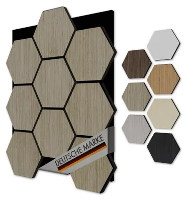 Produktbild von AKUSTIKO 3D Hexagon Wandpaneele Akustik Filz MDF Holzstruktur Wandverkleidung