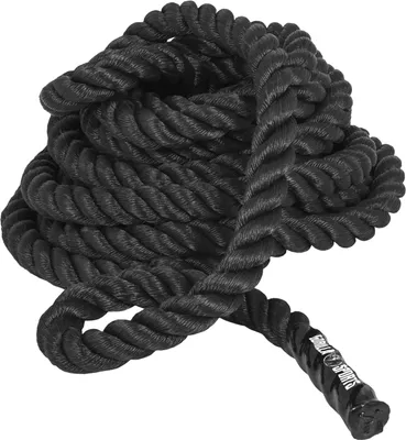 Produktbild von GORILLA SPORTS® Battle Rope - Länge 15 m, Ø 50mm, Rutschfeste Gummigriffe, Nylon, Schwarz - Trainingsseil, Sportseil, Springseil, Schwungseil, Schlachtseil, Schlagseil, Fitnessseil, Tauziehen