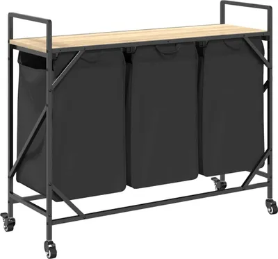 Obrázok produktu pre Kôš na bielizeň s 3 priehradkami a kolieskami, dub sonoma