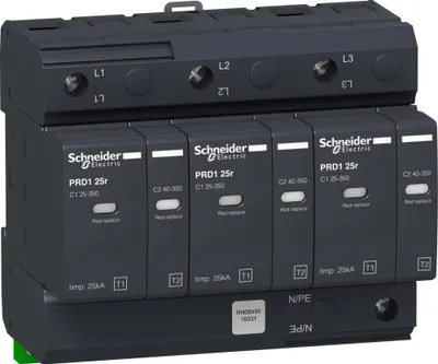 Immagine prodotto di Schneider Electric scaricatore combinato PRD1 25R 3P TYP1+2, Uc 350V 16331