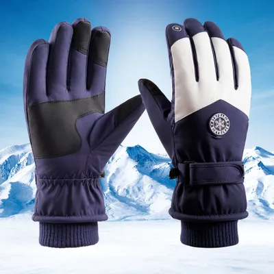 Produktbild von Thermo Winterhandschuhe für Herren Touchscreen Wasserdicht Winddicht Handschuhe rutschfest für Outdoor Wandern Skifahren Warme Handschuhe Schnee Blau Weiß