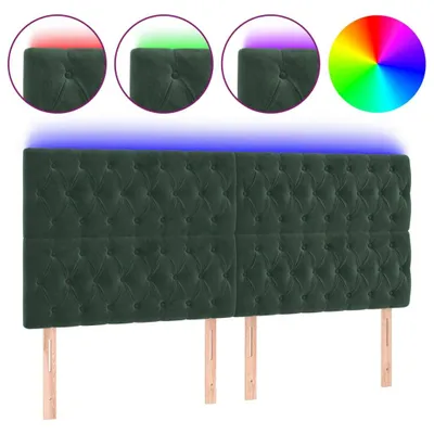 Zdjęcie produktu dla vidaXL Zagłówek LED ciemnozielony 200x7x118/128 cm aksamitny