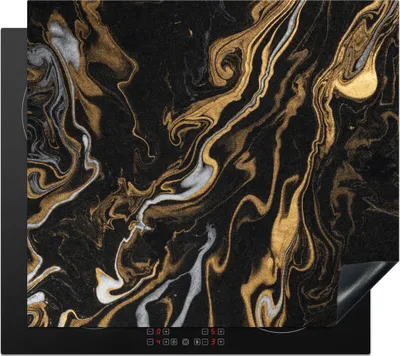 Produktbild von KitchenYeah© Herdabdeckplatte Marmor - Silber - Gold - Abstrakt , 57x51cm, Küche Deko, Glaskeramikkochfeld Herdabdeckung, Abdeckplatte fùr Kochfeld