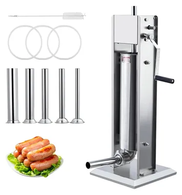 Produktbild von Manueller Wurstfüller - 7 l Fleischfüllmaschine - Edelstahl Schwerausführung - Doppelgeschwindigkeit - 5 Füllrohre - Silber