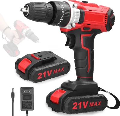 Obrázek produktu pro 21V příklepová vrtačka Akumulátorový šroubovák Vrtačka se 2 akumulátory, LED pracovní světlo, dvojitá regulace otáček Akumulátorový příklepový šroubovák