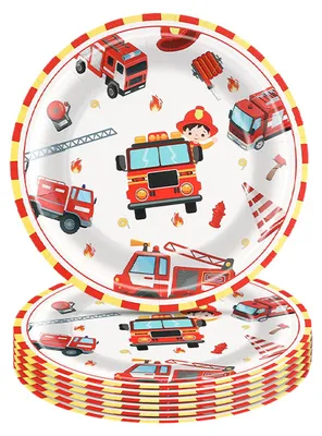 Productafbeelding van Set van 12 Papptellers met Brandweerontwerp voor Kinderfeestjes