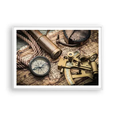 Produktbild von Gerahmtes Poster - Weißer Rahmen - Kompass Kompass Karte - 100x70 cm - Wand Bild - Wanddeko - Wandbilder - Kunstposter - Wandposter - Bilderrahmen - Bilder - Kunstdruck - Wandbild - P2WAA100x70-3730