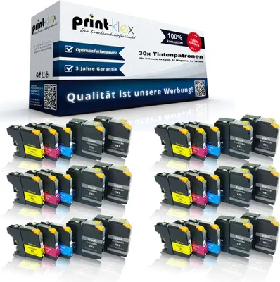 Produktbild von Print-Klex 30x kompatible Tintenpatronen kompatibel mit Brother MFC-J 5920 DW  LC22EBK LC22EC LC22EM LC22EY Black Cyan Magenta Yellow - Sparset - Eco Office Serie