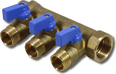 Produktbild von 3/4 Zoll Verteiler mit 3x 1/2 Zoll Kugelhähnen