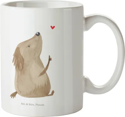 Produktbild von Mr. & Mrs. Panda Kunststoffbecher Hund Liebe - Weiß - Geschenk, Hunde, Plastikbecher, Camping Tasse, Schulkind, Trinklernbecher, Pott, Herz, Kinderbecher, Sprüche