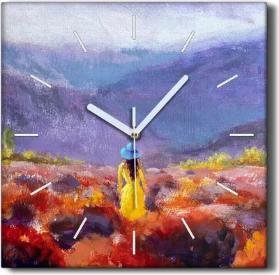 Produktbild von Coloray Hodiny Unikátní 30x30 cm  Tiché hodiny Pro obývací pokoj a kuchyň Nástěnné hodiny Plátno Černé ručičky hodin - Krajina horské louky