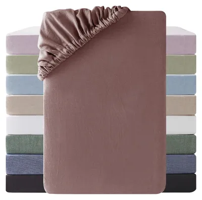 Productafbeelding van Spreeklaken 180 x 200 cm, 100% gewassen katoen, terracotta, geschikt voor matrassen tot 25 cm dik, ademend, linnenachtig, gecertificeerd volgens