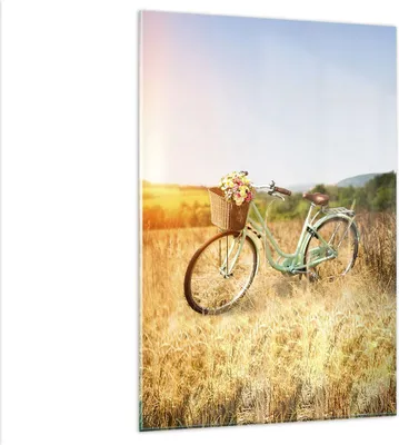Produktbild von Bilder auf glas - Einteilig - Fahrrad Wiese Blumen - 80x120cm - Glasbilder - Wandbilder - Bilder - zum Aufhängen bereit - Wanddekoration aus Glas - Glas Bilder - Wandbild auf Glas - GPA80x120-4206