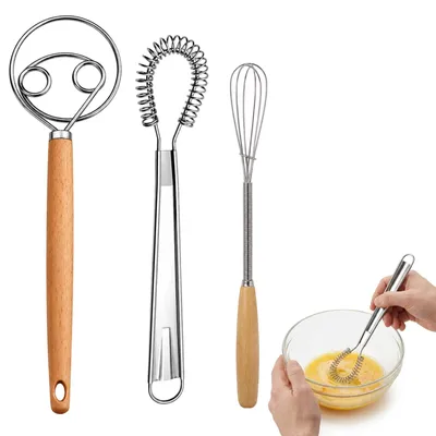 Produktbild von Schneebesen Set - 3-teilig aus rostfreiem Edelstahl - Teigrührer für Backen und Kochen mit ergonomischen Griffen