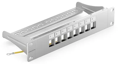 Image de deleyCON, panneau de brassage 8 ports, format Keystone, 1U, 10 pouces - Gris