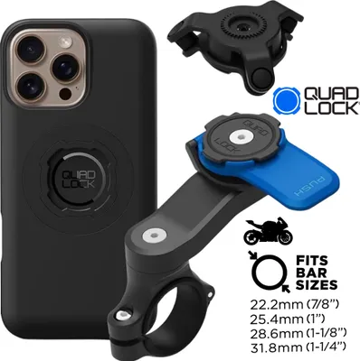 Produktbild von QUAD LOCK Motorrad Lenker Handyhalterung + Vibrationsdämpfer + MAG Hülle für iPhone 16 Pro