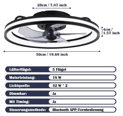 Produktbild von TolleTour LED Deckenventilator mit Beleuchtung und Fernbedienung Dimmbar Deckenleuchte Schlafzimmer Wohn 48CM