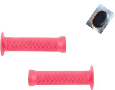 Image de Poignées de guidon pour vélo BMX 130/130 mm rose, antidérapantes, avec 1 rustine pour chambre à air