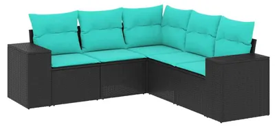 Produktbild von vidaXL 5-teiliges Gartensofa-Set mit Kissen, schwarzes Polyrattan