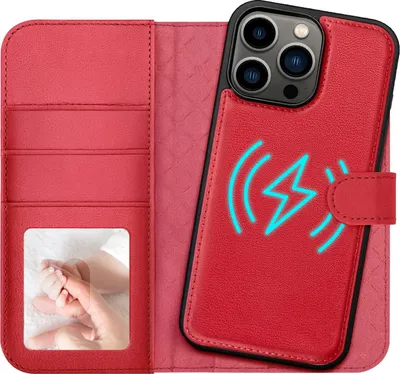 Zdjęcie produktu dla etui na telefon komórkowy z portfelem magnetycznym 2 w 1 do iPhone'a 13 Pro, ochrona RFID, zdejmowana pokrywa magnetyczna, kompatybilne z MagSafe, odporne na wstrząsy etui z okienkiem na zdjęcie