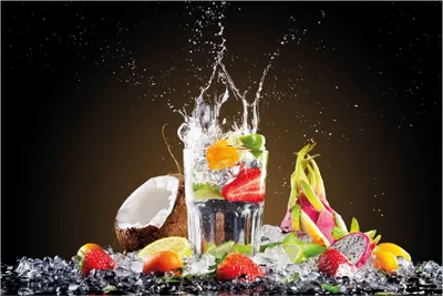 Produktbild von Wallario selbstklebendes Poster - Tropische Früchte in einem erfrischenden Drink, Größe: 100 x 150 cm