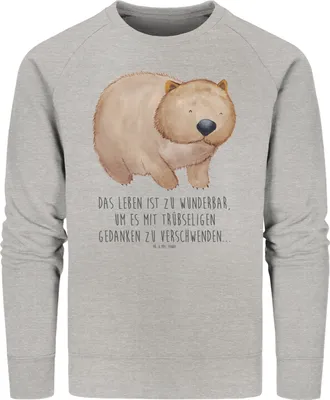 Produktbild von Mr. & Mrs. Panda Baumwoll Sweatshirt Wombat Größe M - Heather Grey - Geschenk, Pullover, Das Leben Ist schön, Pulli, Motivation, Sweater, Spruch, Lustige Sprüche