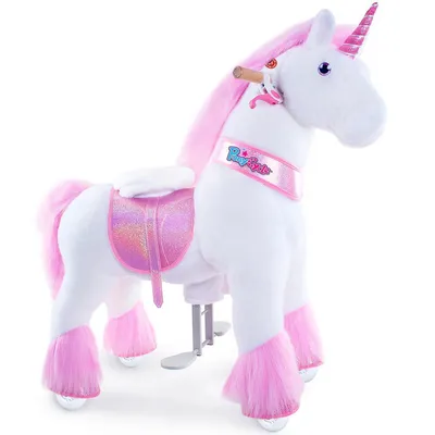 Immagine prodotto di PonyCycle Cavallo da equitazione unicorno per bambini da 4 a 7 anni Cavallo da equitazione giocattolo su ruote con freno e suono - Ux402
