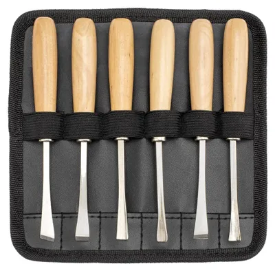 Produktbild von Schnitzwerkzeug-Set mit 6 Messern in transportabler Tasche