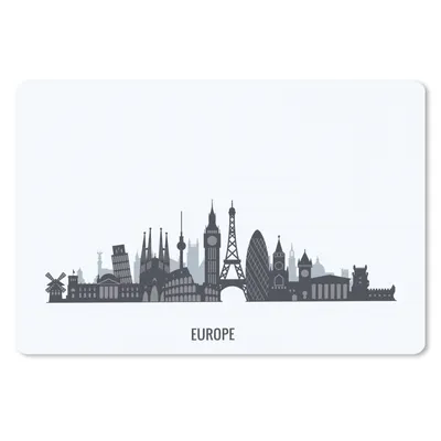 Produktbild von MuchoWow® Mauspad Mousepad Europa - Skyline - Schwarz - Weiß 27x18 cm - Mousepads - Maus Mat - Pad - Mausunterlage - Büroartikel - Desk Matten