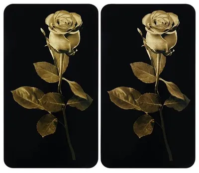 Produktbild von WENKO Herdabdeckplatte Universal Mod. Goldene Baccara Rose höhenverstellbar für alle Herdarten, Spritzschutz, Schneidebrett Glas, 30 x 52 cm, 2-teilig