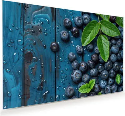Produktbild von Glasbild 90x60cm in XXL für Wohnzimmer, Schlafzimmer Motiv Blaubeeren auf Holz