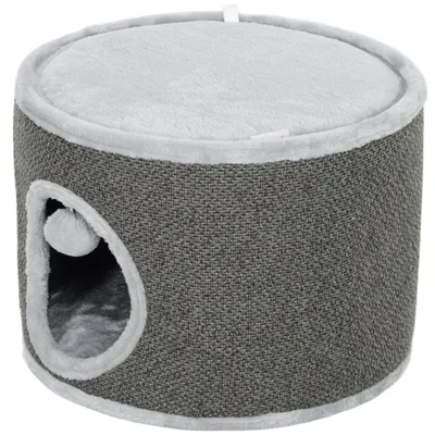 Image de Caisse pour chat, 2 étages avec griffoir | Couleur : Gris | Dimensions : 40x40x30 cm