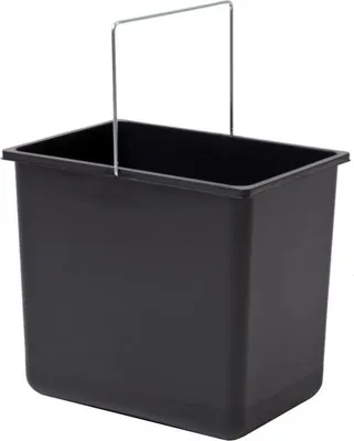A black rectangular bucket with a silver wire handle.