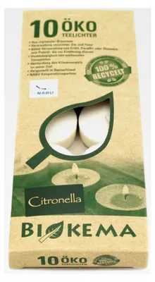 Produktbild von 100% ÖKO- aus regionaler Bio-Masse, Citronella, BIOKEMA, Ø38 mm, Brenndauer ca. 4h, ohne Aluminiumhülle, 10 Stück pro Verpackung