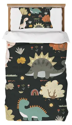 Immagine prodotto di Set di lenzuola con motivo dinosauri, dimensioni 90 x 190 cm, per bambini