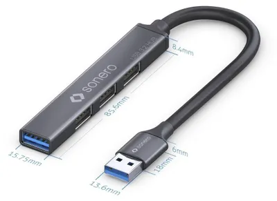 Produktbild von sonero S-UH100-005, USB 3.2 Gen 1 (3.1 Gen 1) Type-A, USB 2.0 Type-A, USB 3.2 Gen 2 (3.1 Gen 2) Type-A, 5000 Mbit/s, Schwarz, Grau, 0,5 m, 1 Stück(e)