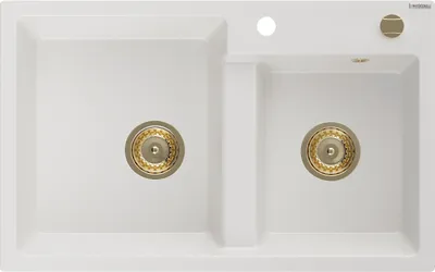 Produktbild von Mexen Tomas 2-Becken-Granit-Spülbecken 800 x 500 mm, Weiß, Siphon Gold - 6516802000-20-G