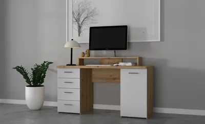 Produktbild von Schreibtisch >Net< in Artisan Eiche und Hellgrau - 145x90,7x60cm (BxHxT)