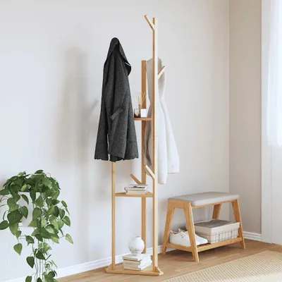 Zdjęcie produktu dla vidaXL Wieszak na ubrania z haczykami i półkami 39x33x166 cm bambusowy