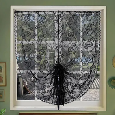 Imagen del producto de Cortinas cortas con cordón, cortinas cortas transparentes, encaje . Dimensiones: 160 cm de alto x 100 cm de ancho
