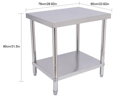 Zdjęcie produktu dla Stół roboczy do kuchni - stół ze stali nierdzewnej - wymiary 76 × 60 × 80 cm - 2 półki - stal nierdzewna 201 - nośność 400 kg - półka dolna