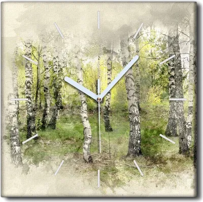 Produktbild von Coloray Uhr auf Leinwand 30x30 cm Wand Uhr Dekoration Wohnzimmer Segeltuch weiße Zeiger -Birkengrave-Aquarelle.