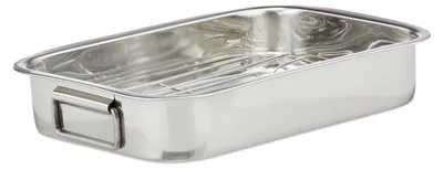 Productafbeelding van Relaxdays, braadpan met rooster (maat M), roestvrij staal, ovenbestendige Zweedse schaal, vaatwasmachinebestendig, braadpan, rooster, zilver