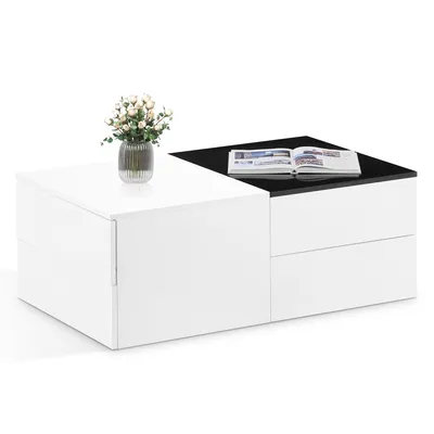 Image de CLIPOP Table basse, 100x60x40cm haute brillance avec espace de rangement 4 tiroirs Table de salon,réglable rectangulaire Table basse