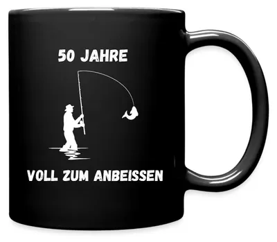 Produktbild von Spreadshirt 50ster Geburtstag | Angler | Zum Anbeißen Tasse Einfarbig, One size, Schwarz
