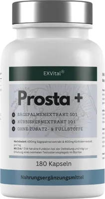 Produktbild von Prosta+ Kapseln mit Sägepalmen-, Kürbiskernextrakt & Zink, 180 Stück von EXVital