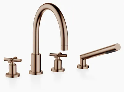 Produktbild von Dornbracht TARA Wannen-Vierlochbatterie für Wannenrand- bzw. Fliesenrandmontage, automatische Umstellung Wanne/Brause, Ausladung 220mm, 27512892-42