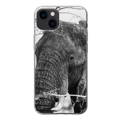 Produktbild von MuchoWow® Handyhülle Schutzhülle Hülle für iPhone 13 Elefant - Tiere - Äste - Natur - Schwarz und weiß Silikon Softcase Handy Hülle - Karteninhaber